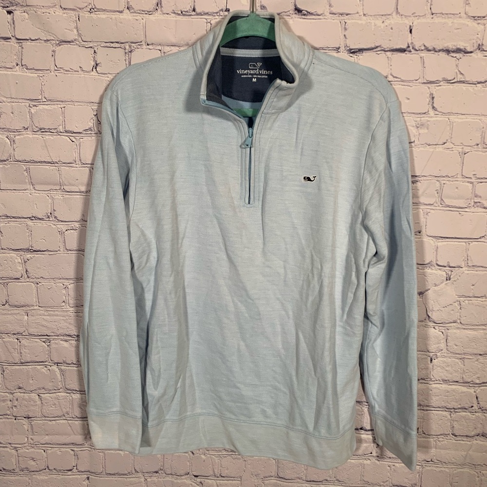 Vineyard Vines Mens Saltwater Quarter-Zip Pullover Blue Sz M Preppy Golf Prep